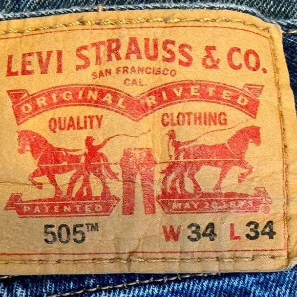 Levi’s 505 Jeans Medium Wash Denim Blue Straight Regular Fit 34 x 34 - Picture 5 of 6